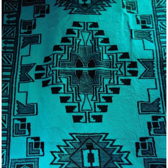 VTG Ibena Reversible Southwestern Blanket Tribal Design 58"x73" Made In Turkey - Picture 8 of 12